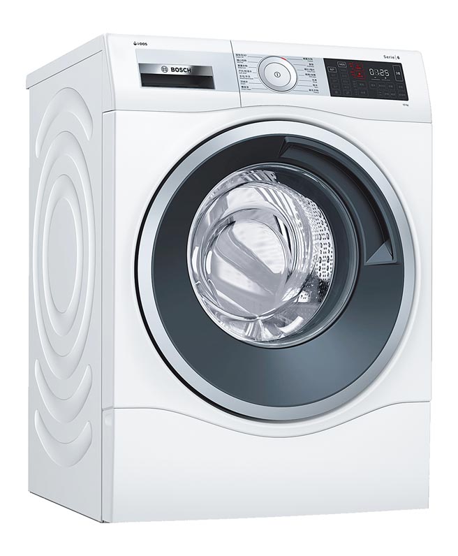 新光三越熱銷BOSCH洗脫烘洗衣機，8折起，加贈市價7000元專屬底座，特價5萬2900元。（新光三越提供）
