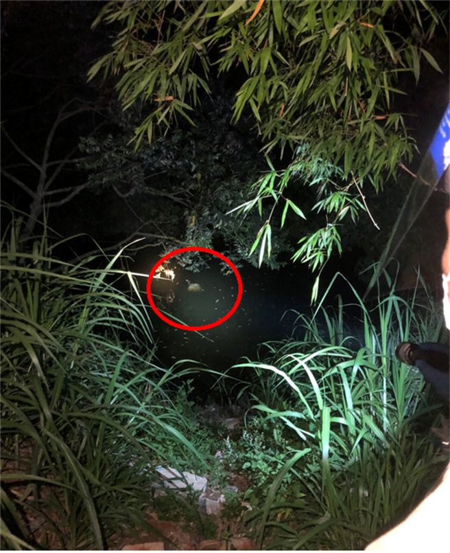 台南市白河區嘉白公路6公里處的池畔，27日晚間傳出溺水意外。（讀者提供／張毓翎台南傳真）