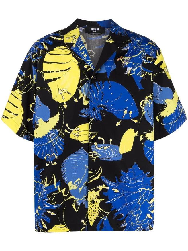 MSGM穿孔貝殼印花襯衫(藍黑)，1萬1800元。（MSGM提供）