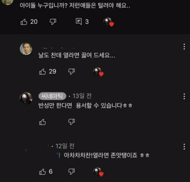 张姓网红虽没有公开谈到灿烈名字，但她曾在爆料影片下按讚网友推测是灿烈的留言，才导致风向烧到灿烈。（图／翻摄theqoo）