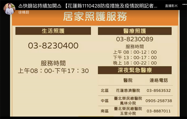 花蓮縣醫療照護專線。（羅亦晽翻攝）