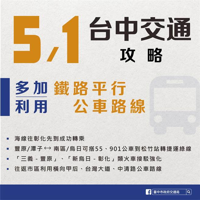 因应台铁51停驶，台中市交通局争取两条类火车临时客运路线，满足当天的通勤、旅客运输需求。（交通局提供／谢琼云台中传真）