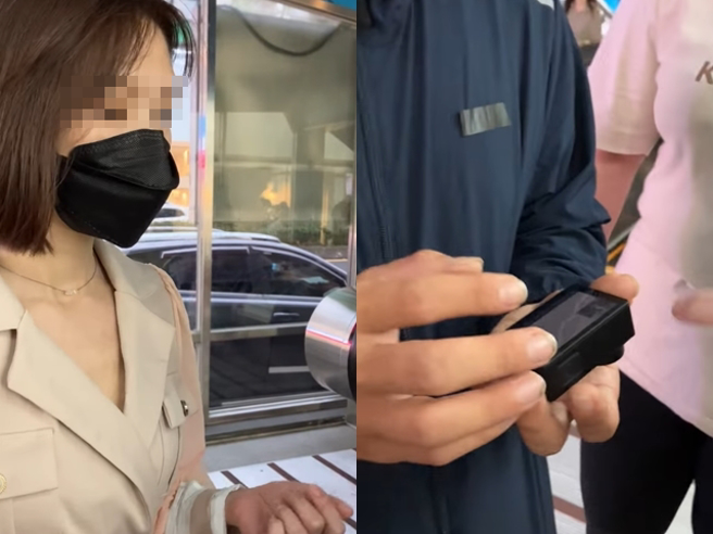 女子在北捷遭男子偷拿密录器偷拍裙底，男大生见状随即拦住该男子，并通知女子，警方之后在男子密录器中发现「上百位」女子照片。（翻摄自脸书「爆料公社」）