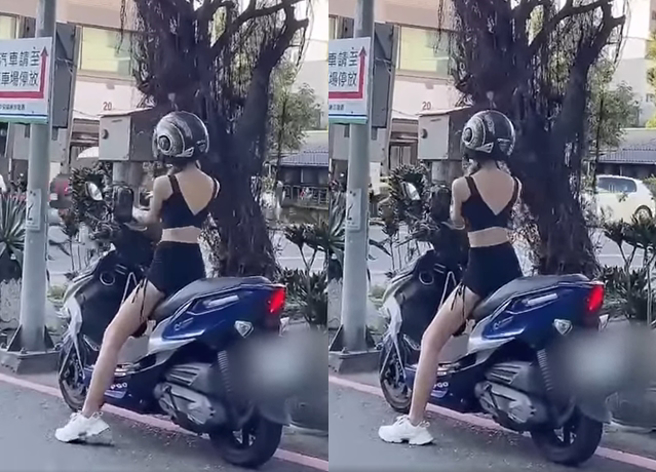 有名正妹停等红灯被拍到在路边狂扭，让拍摄的原PO眼睛大吃冰淇淋。（翻摄自脸书爆废公社公开版）