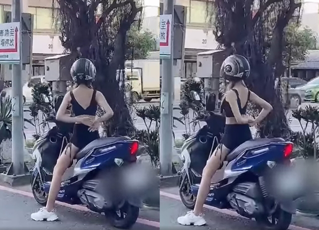 有名正妹停等红灯被拍到在路边狂扭，让拍摄的原PO眼睛大吃冰淇淋。（翻摄自脸书爆废公社公开版）