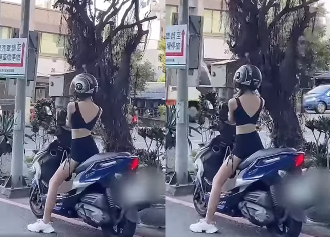 有名正妹停等红灯被拍到在路边狂扭，让拍摄的原PO眼睛大吃冰淇淋。（翻摄自脸书爆废公社公开版）