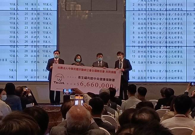 牙医师全联会捐赠666万元予「健保爱心专户」。（陈淑娥摄）