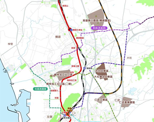 高捷紫线拟併右昌高铁线，最快今年底提可行性研究。（高市捷运局提供）