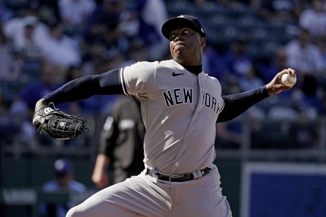 洋基左投查普曼至今保有大联盟最快一球的纪录，时速170.3公里。（美联社）