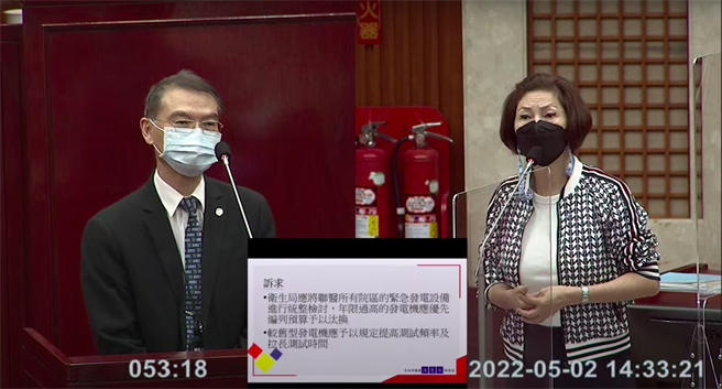 台北市议员王志冰质疑，北市联医发电机逾40年没换，若断电后果不堪设想。（摘自议会YT）