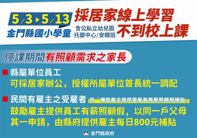 金门县停课配套措施。（县府提供）