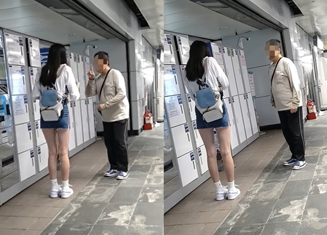 北车「百元哥」没戴口罩向长腿正妹借钱，被一旁的男子拍下借钱经过。（翻摄自脸书爆怨公社）