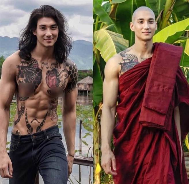 Paing Takhon因为一张打扮成和尚的照片，让他以「天菜和尚」的形象爆红。(图／取自IG)