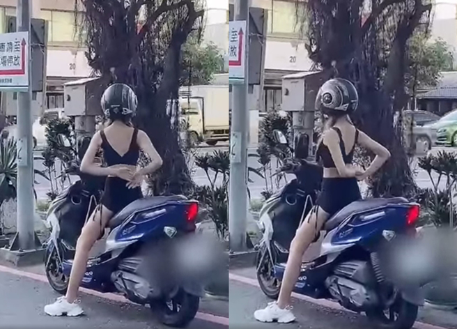 有名正妹停等红灯被拍到在路边狂扭，让拍摄的原PO眼睛大吃冰淇淋。（翻摄自脸书爆废公社公开版）
