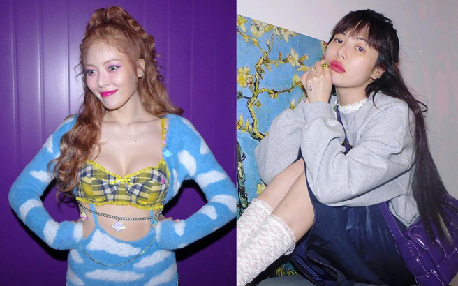 泫雅的超前卫衬衫造型再次引发话题。（图／泫雅Instagram）