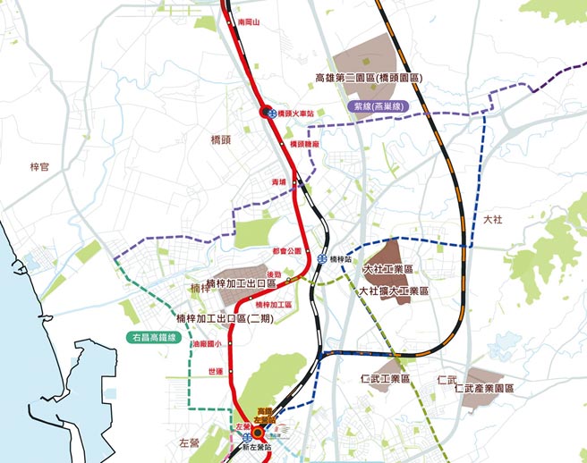 高捷高雄学园线（紫线）拟併右昌高铁线，最快今年底提可行性研究。（高市捷运局提供／柯宗纬高雄传真）