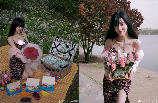 Yumi疑似胸前走光，刻意P圖處理。（圖／取材自By2_Yumi孫雨微博）