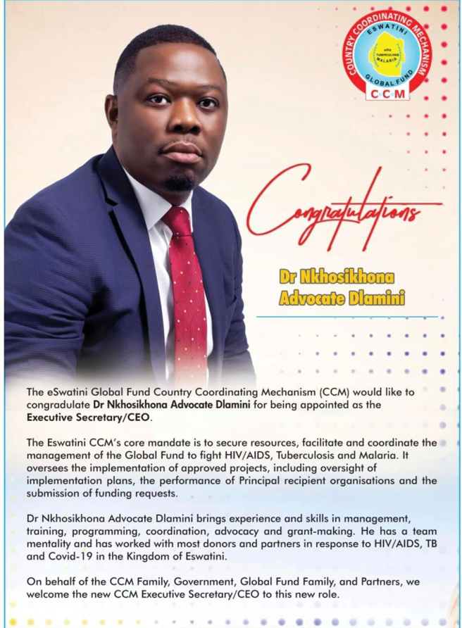 Nkosikhona Advocate Dlamini目前被仼命成為史瓦帝尼世界基金會（Eswatini Global Fund)組織中Country Coordinating Mechanism (CCM) 的CEO。(圖/義守大學提供)