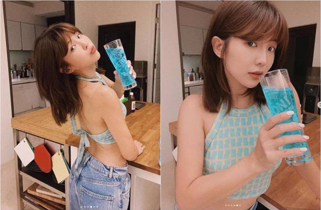 壯壯性感喝汽水。（圖／取材自壯壯Instagram）