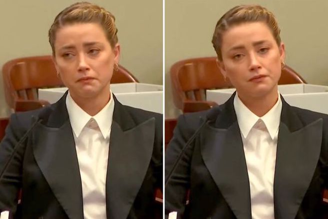 安珀赫德在法庭上哽咽，强忍着泪水。（图／翻摄YouTube）