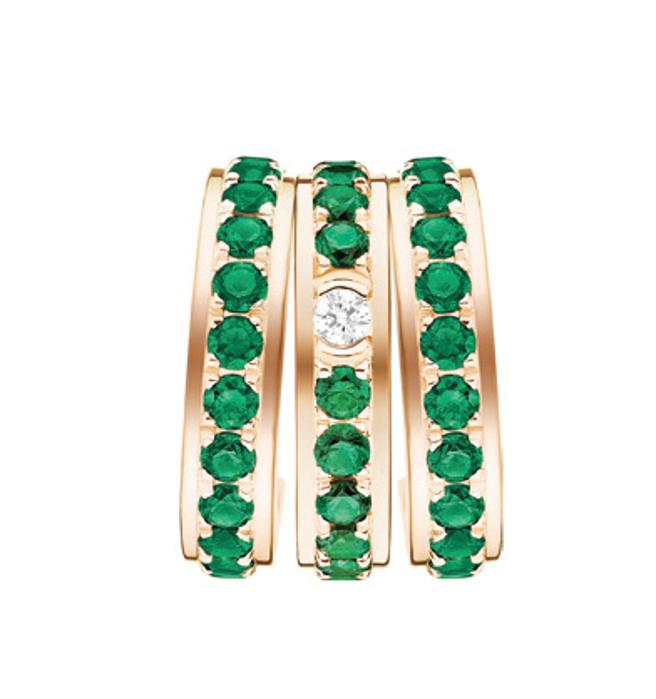 微风之夜独家抢先亮相－PIAGET 18K玫瑰金祖母绿宝石三圈耳环，推荐价22万7000元。（微风提供）