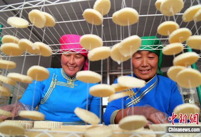 图为制作奶食品。（中新社）