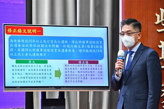 國防部資源規劃司人力資源處少將處長董紹明說明《兵役法》第44條修正草案。（行政院提供）