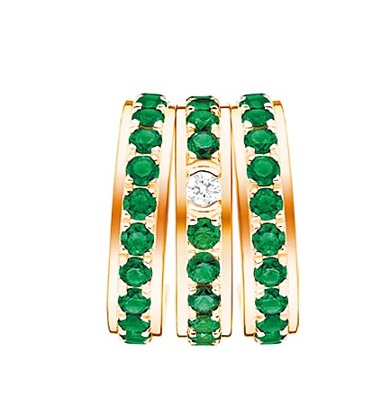 微风之夜独家抢先亮相－PIAGET 18K玫瑰金祖母绿宝石三圈耳环，推荐价22万7000元。（微风提供）