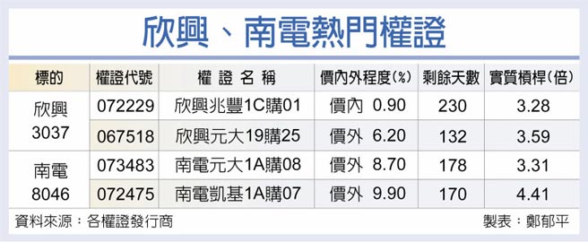 欣興、南電熱門權證