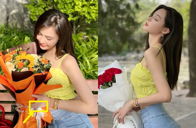 张颖颖昨无名指晒出钻戒。（图／翻摄自网易娱乐频道）