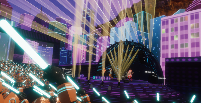 「声歷奇境KTVR」让人们能与喜爱的歌手、乐团同台飙唱，还能感受到烟火、萤光棒挥舞等应援效果。（图／ Fig Creative 芜花菓创意）