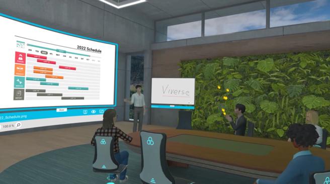 在HTC VIVERSE宇宙新生活中，透過VIVE Sync會議和協作平台，即能進行Project Discussion虛擬會議。（HTC提供）