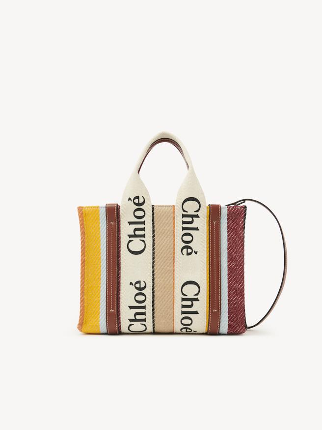 Chloé Woody彩色条纹小型肩带托特包，NT$34,900