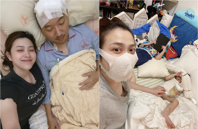 老公才刚挺过开颅等手术后出院，可蓝跟2娃随即确诊。(取材自可蓝 Colleen wei脸书)