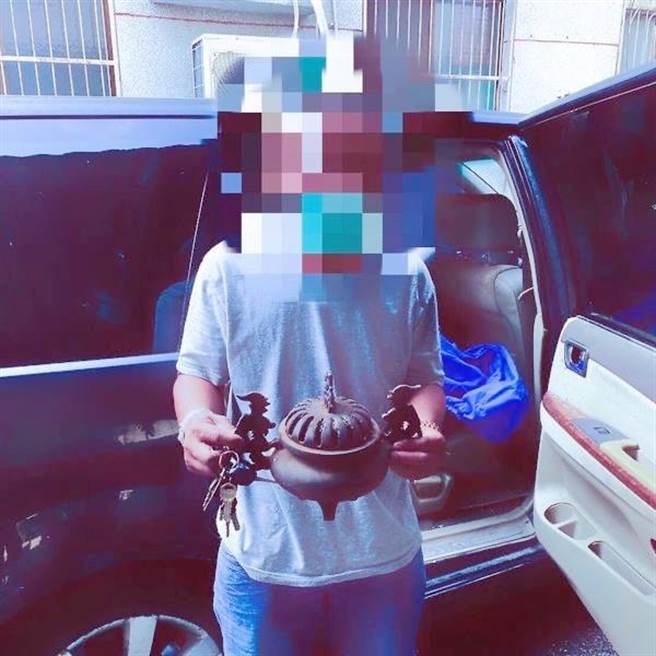 嫌犯声称，自家神明不愿使用偷来的香炉，不得不把窃来的香炉放在车上找机会要归还。（水上分局提供∕吕妍庭嘉义传真）