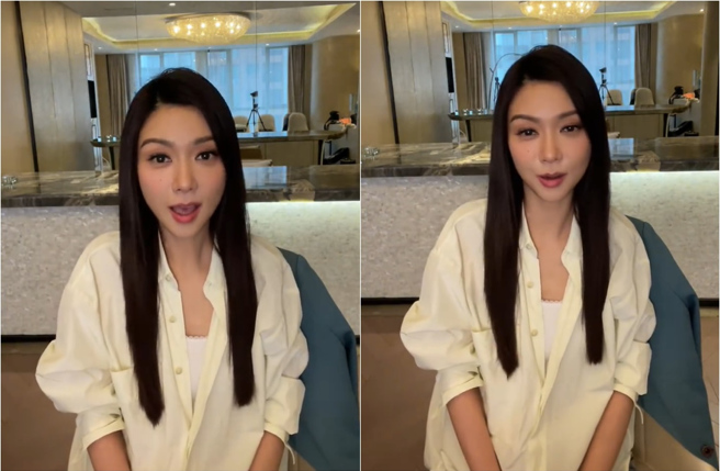 薛凱琪為久未見面的母親獻唱，眾人卻發現她臉蛋變化很大，有些認不出。(取材自薛凱琪微博)

