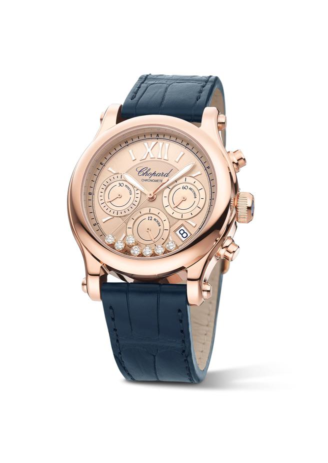 萧邦Happy Sport Chrono计时码表玫瑰金款，109万5000元。（CHOPARD提供）