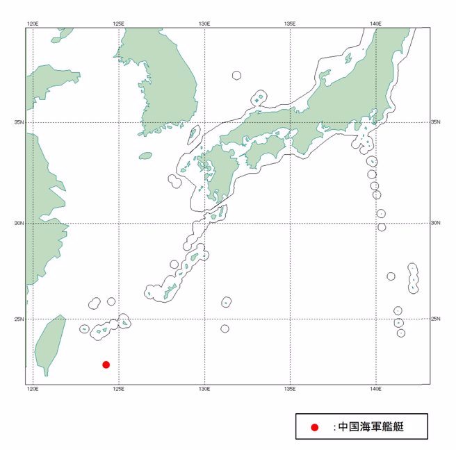中共辽寧舰连续6天进行舰载机起降活动位置在石垣岛以南约160公里附近，靠近台湾。防卫省正持续警戒，并分析长时间持续的行动目的。（图／日本防卫省）
