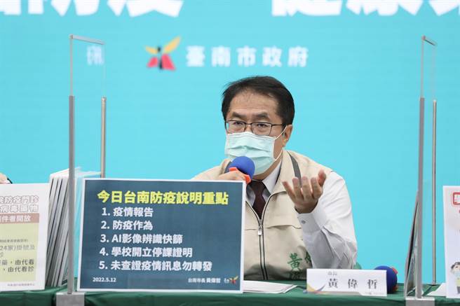 台南市长黄伟哲宣布「台南共照云」@LINE官方帐号，推出人工智慧影像辨识快筛试剂结果功能。(台南市政府提供／曹婷婷台南传真)