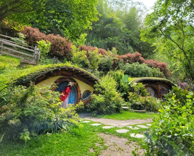 哈比丘在網路瘋傳的美拍之一，正是紐西蘭魔戒哈比屋。(圖/行遍天下提供)