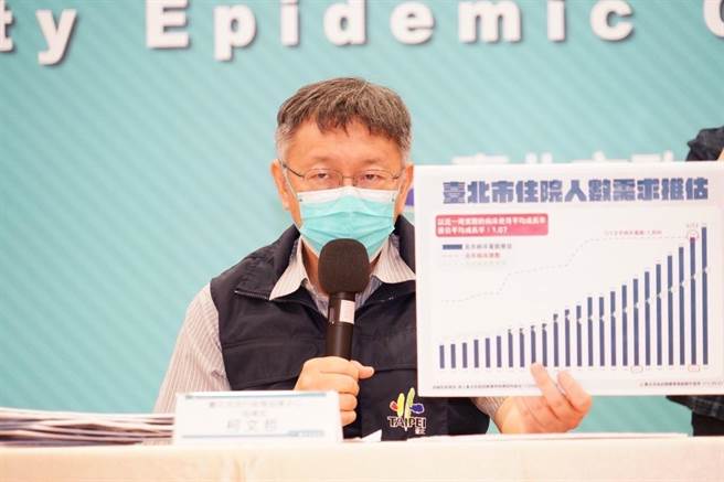 柯文哲表示，就算陳時中不懂，後面那排張上淳等，都是和我同一批老師教出來，怎麼會有這個問題？他也怒嗆，「7％至15％根本不是問題，我也是有念書的」。（北市府提供／游念育台北傳真）