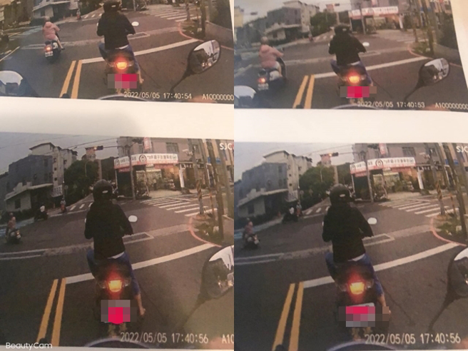 女骑士收到3张检举罚单，分别是逆向行驶、闯红灯、未使用方向灯，3张照片都是在同一路口被拍，间隔时间甚至未超过3秒，她骂是报復性检举。（翻摄自脸书「爆料公社」）