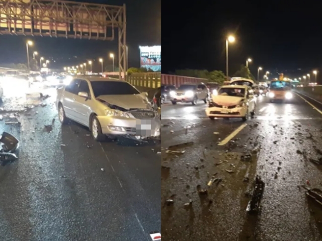 国道3号北上292k处昨晚8点左右发生一起重大车祸，现场6台车追撞，共1死8伤，死者喷飞到南下车道，导致南下车道5车事故。（翻摄自记者爆料网）