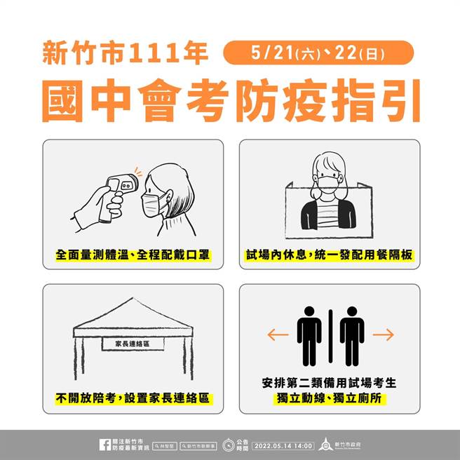 国中会考防疫指引。（新竹市府提供／邱立雅竹市传真）
