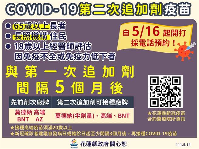 追加剂16日开打，县府提醒有3类族群，16日起可向县内62家特约医疗院所电话预约。（县府提供）