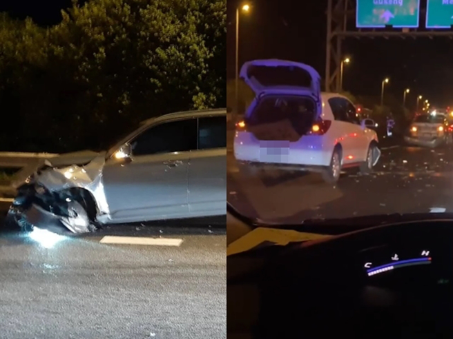 吕男遭后方2车「撞飞至南向车道」，头部变形惨死，而后南向车辆又因闪避吕男，造成5车连撞，吕男头部甚至遭辗过，据悉吕男是台积电工程师。（翻摄照片）