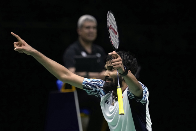 斯里坎特为印度队拿下确定胜利的1点。（美联社）