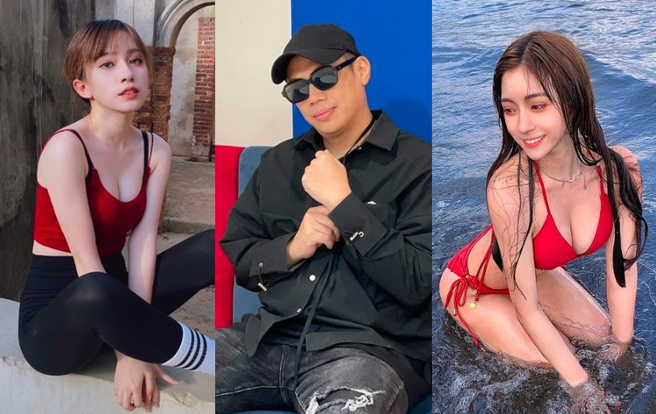 网美小瑷(右)在黑男(中)的节目里火辣放福利，搞得女友Lucy(左)气炸。（图／取自三人IG）