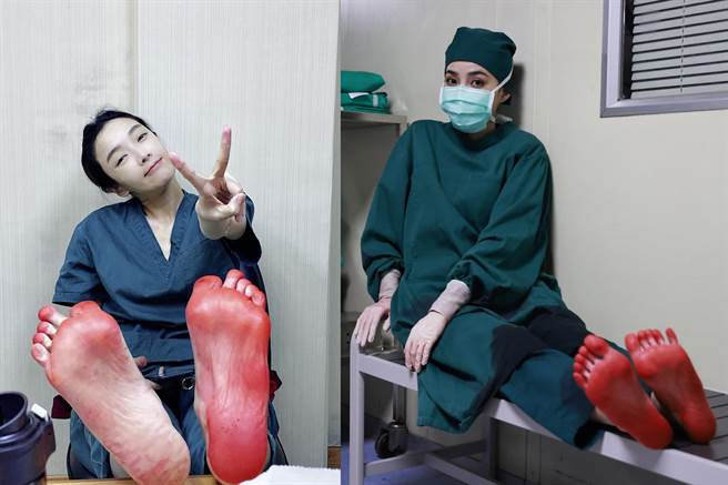 蔡淑臻、杜姸脚底都染红。（公视提供）