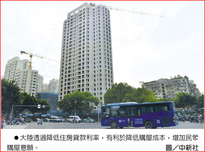 大陆透过降低住房贷款利率，有利于降低购屋成本，增加民眾购屋意愿。图／中新社